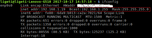 Usinf ifconfig command to get the machine IP address.