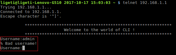CLI Login, Bad Username Error Message.